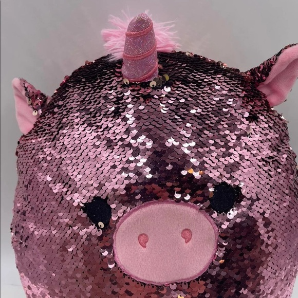 Squishmallows Kellytoy Unicorn 12” Pig *Reversible Sequins Pink/Gold Plush Toy - Picture 3 of 6